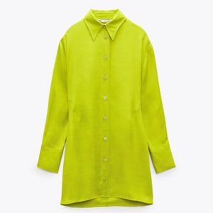 ZARA Lime Green Satin Effect Dress